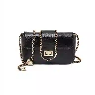 老人头 经典时尚通勤简约高级感休闲百搭链条包  合成革 斜挎包 常规 女款 黑色/白色