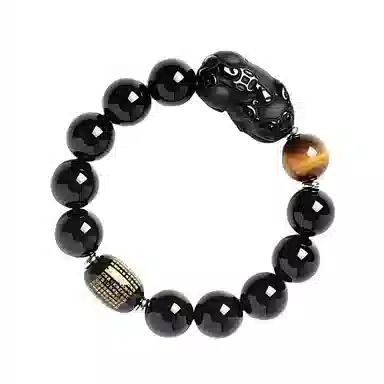 【财源滚滚】 熊银匠 招财貔貅 平安吉祥 聚财纳福 新中式国潮心经好运护身符转运珠虎晴石 男友 父亲 黑曜石 黑玛瑙手串 男女同款情侣款