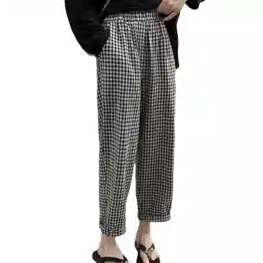 兰缪 薄款格子通勤哈伦休闲裤 女款