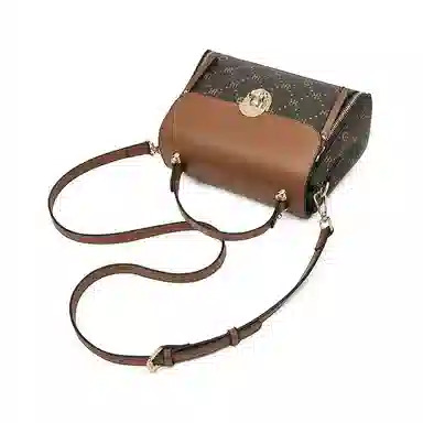 老人头 时尚高级感小众设计时髦优雅气质通勤 合成革 单肩斜挎手提包 女款 咖啡色/米白色