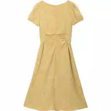 谜秀 提花国风泡泡袖短袖连衣裙 女款 姜黄色