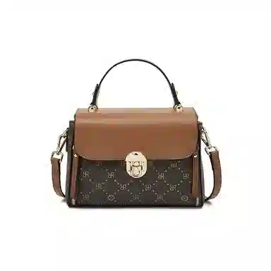 老人头 时尚高级感小众设计时髦优雅气质通勤 合成革 单肩斜挎手提包 女款 咖啡色/米白色