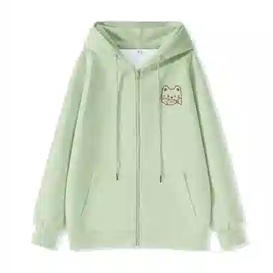 棉致 潮流时尚线条小猫简约纯色牛奶丝复合抗皱连帽舒适宽松休闲长袖卫衣 女款