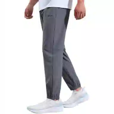 特步 综训系列 纯色中腰舒适百搭透气束脚针织运动裤 男款 珍珠灰