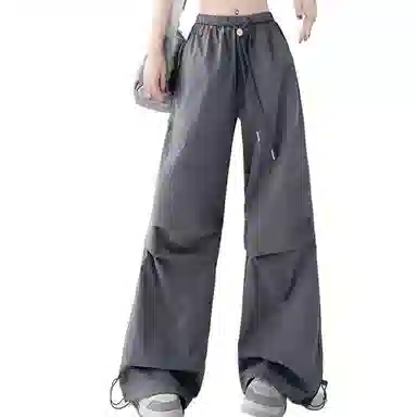 兰缪 高腰宽松女夏季薄款美式速干运动裤休闲直筒阔腿伞兵登山裤工装裤 女款