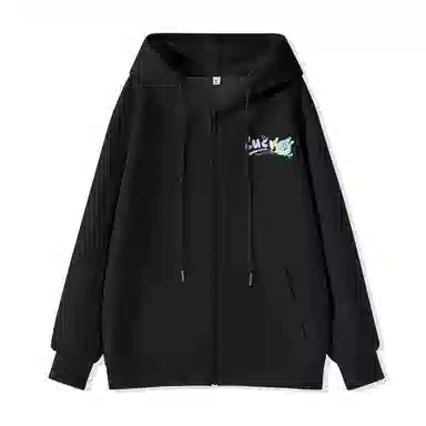 棉致 时尚百搭卡通涂鸦简约纯色牛奶丝复合抗皱连帽宽松休闲日常长袖卫衣 女款