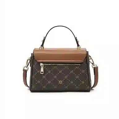 老人头 时尚高级感小众设计时髦优雅气质通勤 合成革 单肩斜挎手提包 女款 咖啡色/米白色