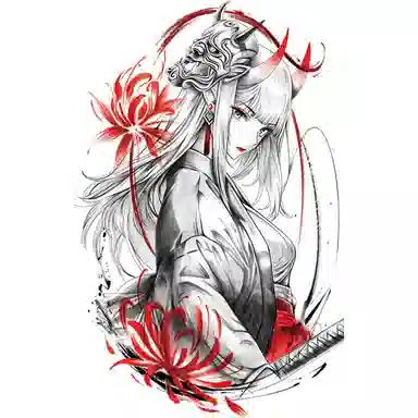 馨枕居  彼岸花艺伎纹身贴防水男女 花臂半臂手臂后背性感纹身贴纸