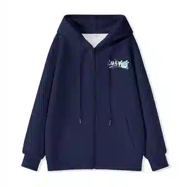 棉致 时尚百搭卡通涂鸦简约纯色牛奶丝复合抗皱连帽宽松休闲日常长袖卫衣 女款