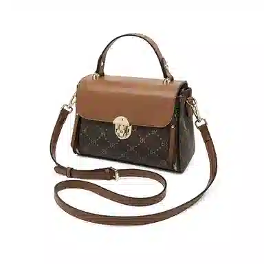 老人头 时尚高级感小众设计时髦优雅气质通勤 合成革 单肩斜挎手提包 女款 咖啡色/米白色