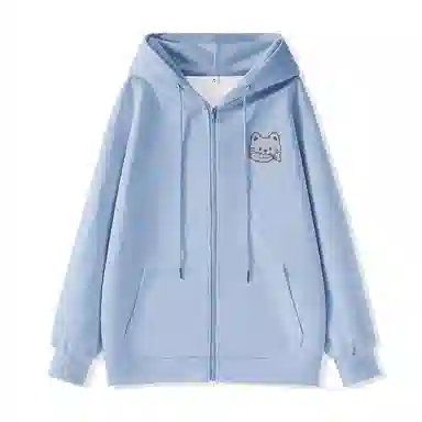 棉致 潮流时尚线条小猫简约纯色牛奶丝复合抗皱连帽舒适宽松休闲长袖卫衣 女款