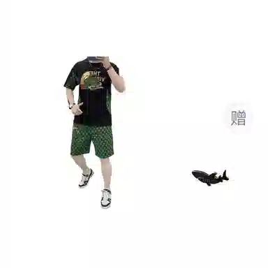 大白鲨 宽松大码拼接无袖休闲运动套装 男款