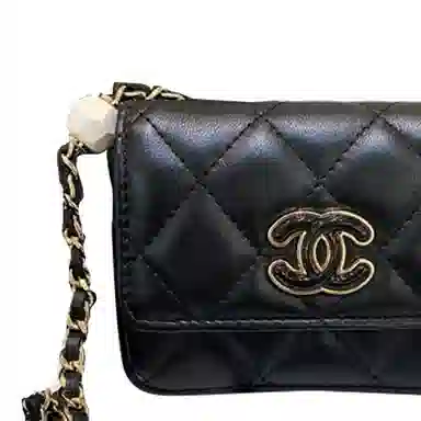 CHANEL 23P Classic Logo Lambskin Mini Bag Black