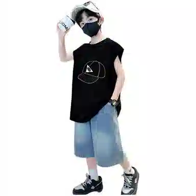 木木兔休闲运动套装 时髦洋气无袖背心牛仔裤时尚男孩宽松舒适两件套 儿童款