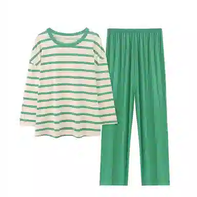顶瓜瓜 条纹图案设计圆领简约舒适可外穿家居服睡衣套装 女款