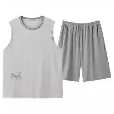 夏芬妍 简约时尚柔软亲肤纯色圆领背心短裤家居服休闲可外穿夏睡衣套装 男款