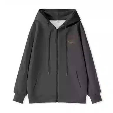 棉致 潮流时尚线条小猫简约纯色牛奶丝复合抗皱连帽舒适宽松休闲长袖卫衣 女款