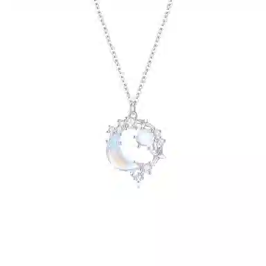 【999纯银】 福韵金 六桂福珠宝 幻梦星月 镶锆幻彩宝石星星月亮吊坠轻奢浪漫森系精致闪耀小清新设计优雅百搭锁骨链 琉璃 玉石项链 女款