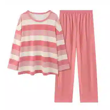 顶瓜瓜 渐变圆领条纹图案设计简约舒适可外穿家居服睡衣套装 女款