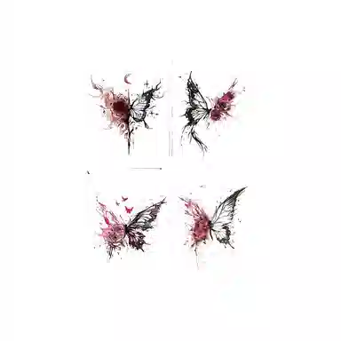 馨枕居  玫瑰蝴蝶彩色纹身贴防水女持久胸口锁骨高级感贴纸表演暗黑