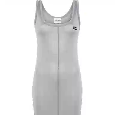 Miu Miu Letter Print Sleeveless Dress Gray