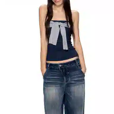 苏九儿 复古露背条纹绑带拼接设计感抹胸 女款