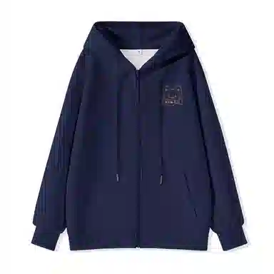 棉致 潮流时尚线条小猫简约纯色牛奶丝复合抗皱连帽舒适宽松休闲长袖卫衣 女款