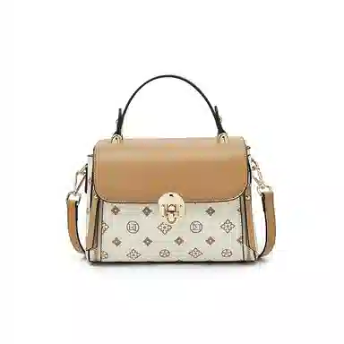 老人头 时尚高级感小众设计时髦优雅气质通勤 合成革 单肩斜挎手提包 女款 咖啡色/米白色