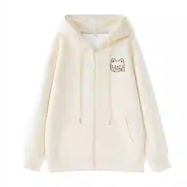 棉致 潮流时尚线条小猫简约纯色牛奶丝复合抗皱连帽舒适宽松休闲长袖卫衣 女款