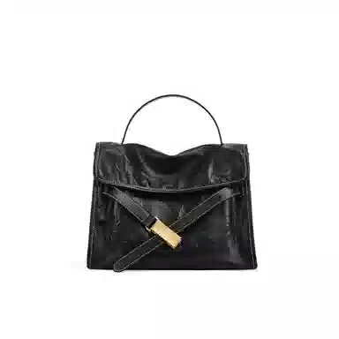 妙迪 通勤百搭凯莉包 牛皮 单肩斜挎手提包 常规 女款 子夜黑