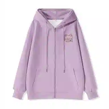 棉致 潮流时尚线条小猫简约纯色牛奶丝复合抗皱连帽舒适宽松休闲长袖卫衣 女款