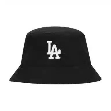 MLB Monogram La Embroidered Logo Cotton Bucket Hat Black