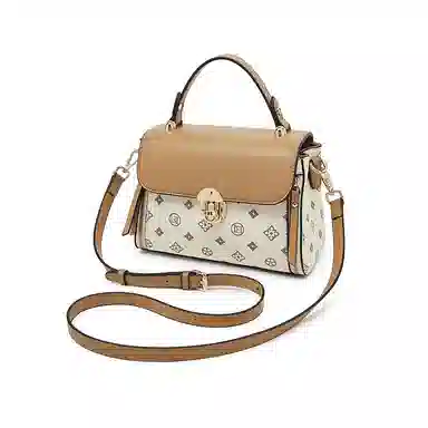 老人头 时尚高级感小众设计时髦优雅气质通勤 合成革 单肩斜挎手提包 女款 咖啡色/米白色