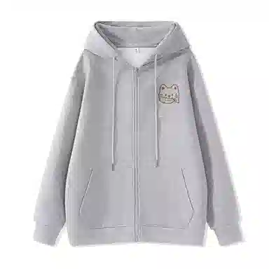 棉致 潮流时尚线条小猫简约纯色牛奶丝复合抗皱连帽舒适宽松休闲长袖卫衣 女款