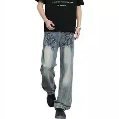 大白鲨 小众设计感闪电纹牛仔裤 男女同款