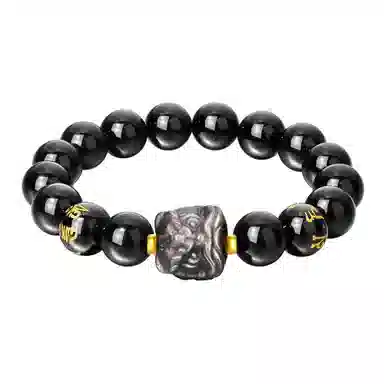 老凤祥 六字真言醒狮 国潮时尚百搭简约新中式 大方气质高级感 古玩文玩 本命年民族风精美礼盒#好运天然 黑曜石 手串 男女同款情侣款