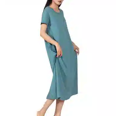 莫代尔 长绒纯棉圆领宽松纯色短袖连衣裙 女款