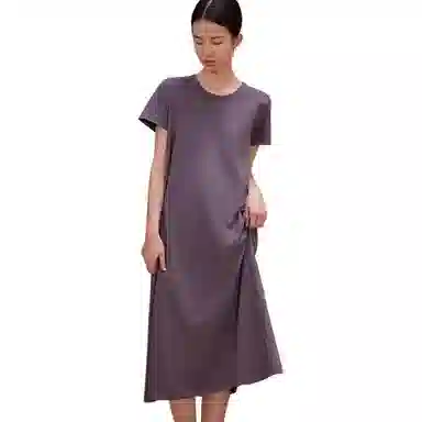 莫代尔 长绒纯棉圆领宽松纯色短袖连衣裙 女款