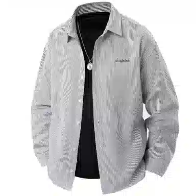 王者荣耀 经典翻领条纹长袖小众休闲简约设计字母印花美式街头复古潮流时尚通勤日常百搭宽松舒适慵懒氛围感无性别主义学院风衬衫 男女同款