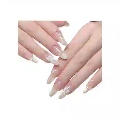 柚予颜 手工穿戴甲珍珠小千金蝴蝶结法式温柔气质高级感显白美甲  杏仁尖型裸色渐变 纯欲