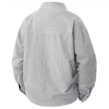 王者荣耀 经典翻领条纹长袖小众休闲简约设计字母印花美式街头复古潮流时尚通勤日常百搭宽松舒适慵懒氛围感无性别主义学院风衬衫 男女同款