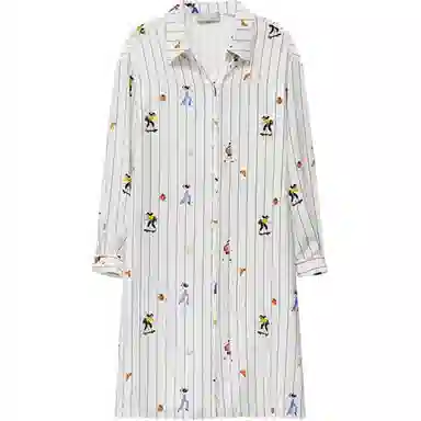 桑罗 卡通童趣印花俏皮衬衫裙桑蚕丝宽松显瘦家居服可外穿长袖睡裙 女款