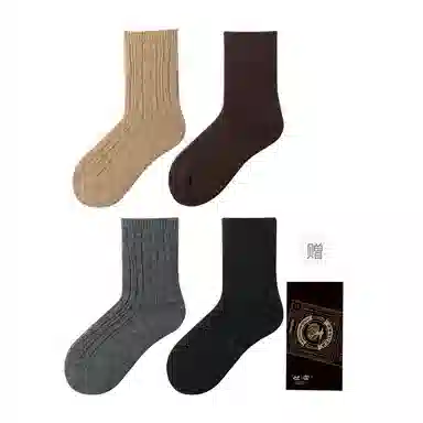 良朴 羊毛加厚黑色纯色简约中筒袜 男款