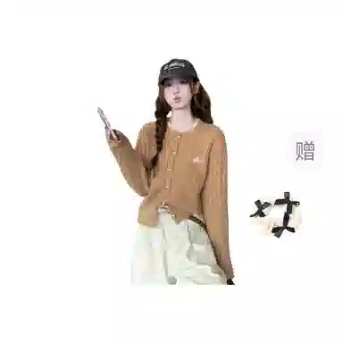 桴生 韩系圆领小香风软糯刺绣单排扣麻花设计感休闲显瘦长袖开衫外套针织衫 女款