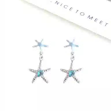 迎百宝 海洋之星 精致小众蓝色海星流苏独特设计轻奢高级感可爱甜美温柔时尚气质百搭 合金 耳环 女款