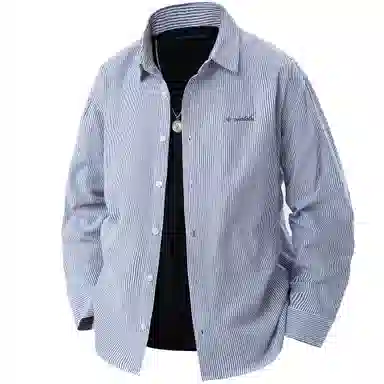 王者荣耀 经典翻领条纹长袖小众休闲简约设计字母印花美式街头复古潮流时尚通勤日常百搭宽松舒适慵懒氛围感无性别主义学院风衬衫 男女同款