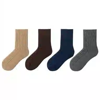 良朴 羊毛加厚黑色纯色简约中筒袜 男款