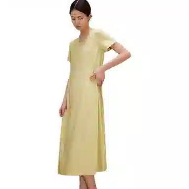 莫代尔 长绒纯棉圆领宽松纯色短袖连衣裙 女款