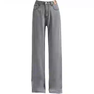 兰缪 阔腿休闲裤高腰宽松拖地牛仔裤 女款