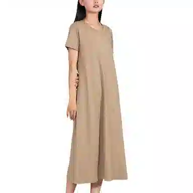 莫代尔 长绒纯棉圆领宽松纯色短袖连衣裙 女款